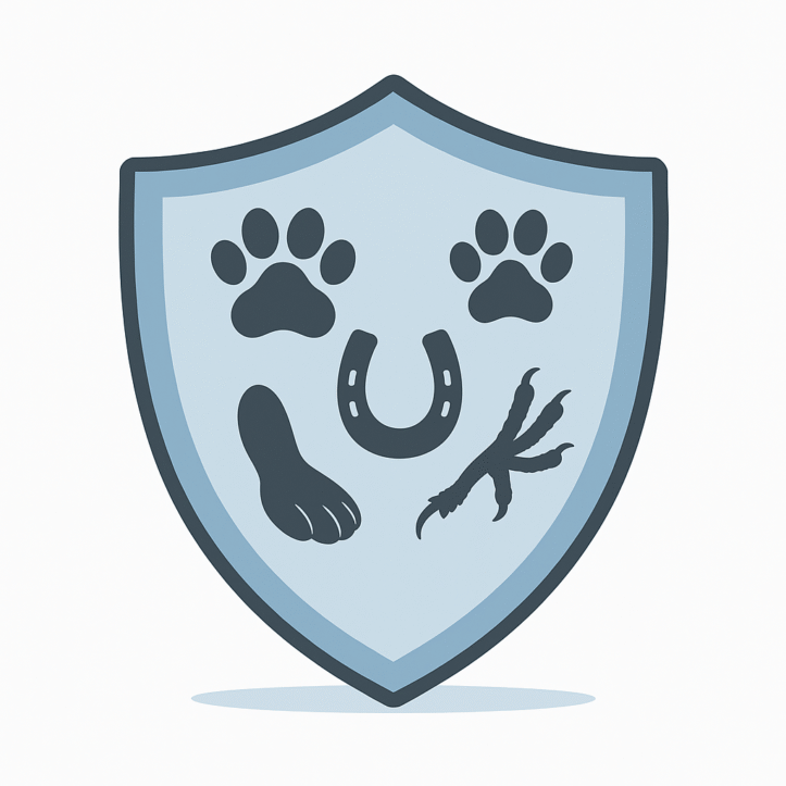 Symbolisches Schild mit Tierspuren. Ein Schutzsymbol für Hunde, Katzen, Pferde und Kleintiere.