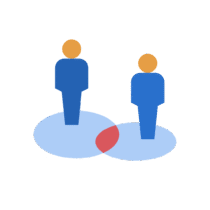 Zwei abstrahierte Personen mit sich überschneidenden Kreisen – Symbol für Kooperation, geteilte Interessen und Kommunikation